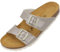 Palado Pantoletten Damen Samos - elegante Sandalen Made in Spain - bequeme Hausschuhe mit dämpfendem Kork-Fußbett - modische Sommerschuhe Metallic Beige UK8 - EU41