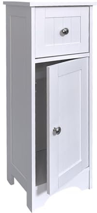 HOMELOX White Wood Free Standing 1Drawer With 1Cabinet Bathroom Storage Cabinet Unit