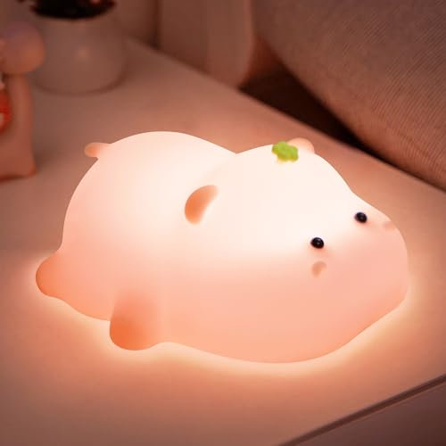 Anywin Süßes Rosa Nilpferd Nacht Licht, Silikon Nilpferd Lampe, dimmbar, 30 Minuten Timing, Stilllicht, Typ-C Aufladung, Geschenke für Jungen, Mädchen, Tochter, Kinderzimmer Dekoration