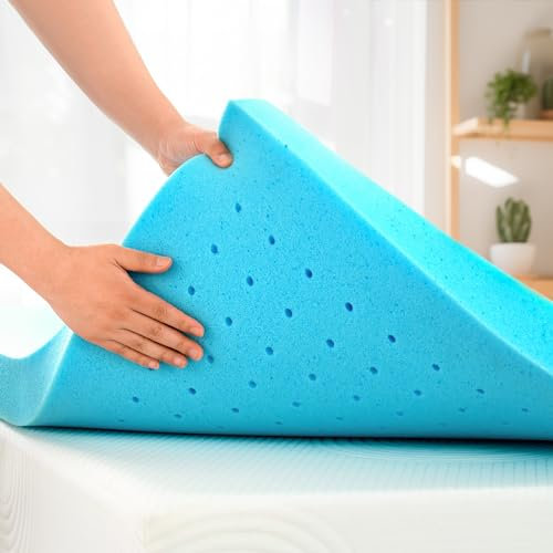 CHUN YI® 5cm Double Gel-Infused Memory Foam Mattress Topper,Breathable Cooling and Flexible Support, Pressure Relief Comfort 2 Inch Mattress Pad (4ft6 Double (135x190cm)), Blue