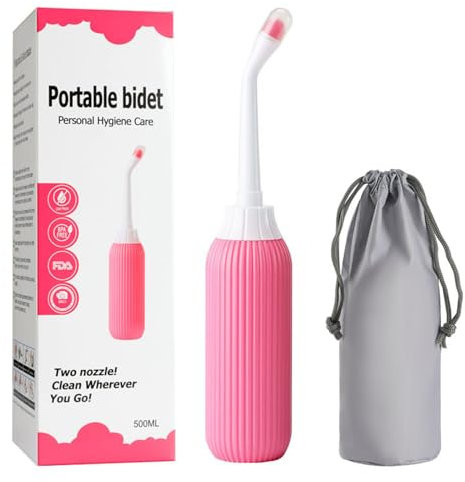 Upside Down Peri Bottles for Postpartum Care, Perineal Bottle for Women Menstrual Cleansing, Portable Bidet for Travel, with Dual Nozzles and Retractable Conduit, 16.9oz/500ml,Pink