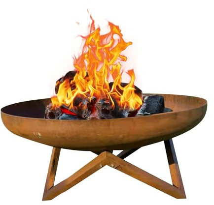 Brasero Exterieur, Foyer Barbecue, Corps de Bassin en Acier Corten Épaissi for Barbecue à Granulés de Bois sur Le Patio, Le Jardin, Le Pique-Nique, 5 à 7 Personnes