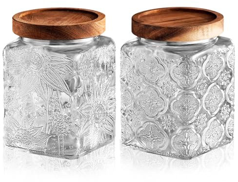 kiss me Vintage Glass Jars with Lid, 700ml/24oz Airtight Colored Mason Jar Biscuit Tin Cookie Tea Coffee Sugar Canisters Candy Jar for Kitchen Counter, Pantry (2 pack-800ml)