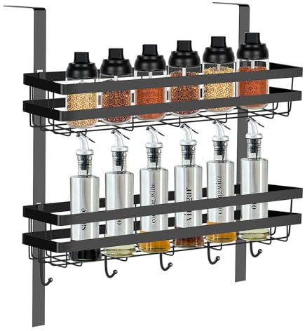 ZLLkeji Kühlschrank Regal Gewürzregal Ohne Bohren Mit 9 Haken Rostfreie Stähle Hängeregal Küche Zur Aufbewahrung Von Gewürzen, Getränken, Gewürzflaschen,Weinen Schwarz