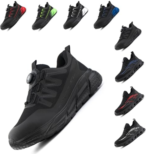 Hitmars Safety Trainers Men Ladies Safety Shoes Womens Work Shoes Steel Toe Cap Site Composite Comfortable Non Slip ER-2 Black 7.5UK