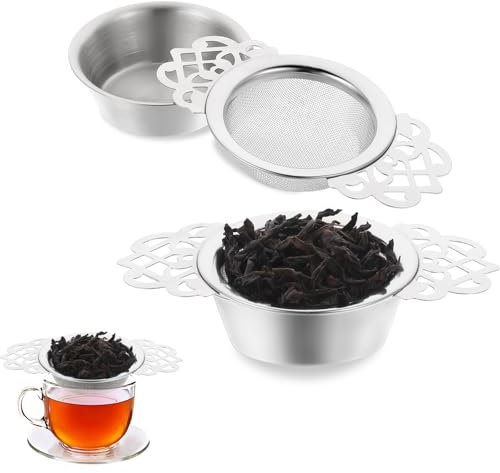 2 Stück Edelstahl-Sieb für Kräuter mit Schüssel, Teesieb für Losen Tee Tasse, Doppelgriff-Sieb für die Filtration von losem Tee, Kaffee, Sojamilch Wiederverwendbar Teesieb für Tasse, Tee-Ei