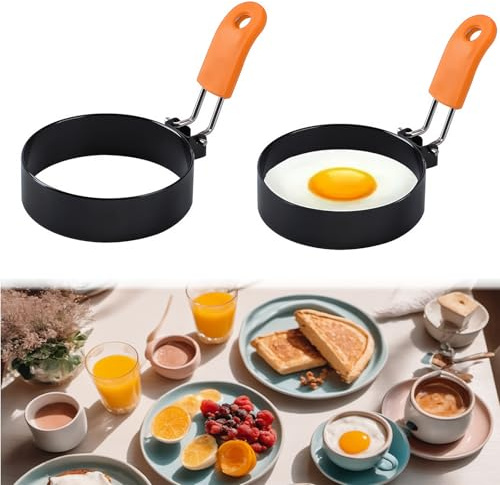 2 Stück Spiegeleiform, Edelstahl Pancake Form für Die Pfanne, Eierformer Spiegelei, Pochierte Eier Ring für Pfannkuchen (Orange)
