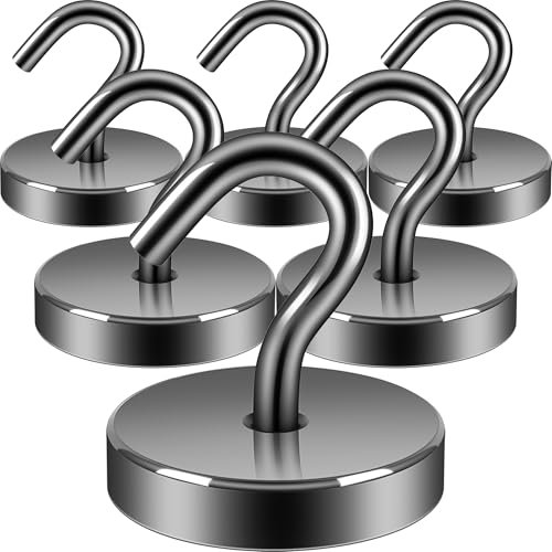 Neosmuk Magnetic Hooks, 120lb Extra Strong Magnet with Hook for Fridge,Heavy Duty Cruise Hook for Ceiling,Small Magnetic Holder for Van, Tool(Gunmetal, Pack of 6)