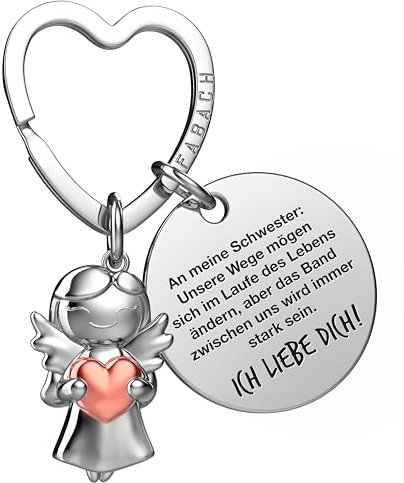 FABACH Beste Schwester Schlüsselanhänger Schutzengel Glücksbringer mit Herz und Gravur - Beste Schwester der Welt Geschenke Geschwister - Schwestern Geschenk Engel Glücksbringer