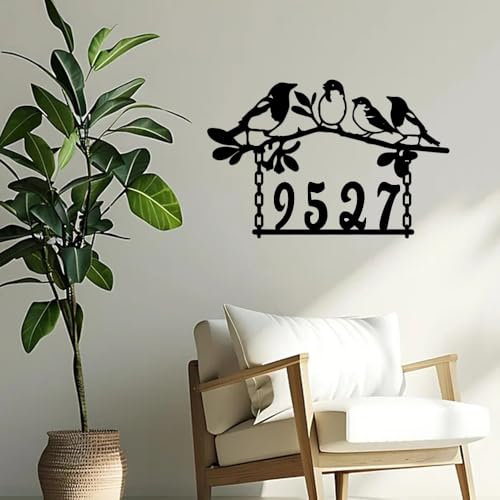Custom House Number Metal Sign, Bird House Number Sign, Metal Address Sign, Birds on Tree Branch, Address Plaque, Housewarming Gift(10-20inch)