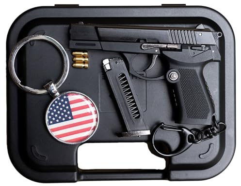 Drovier Pistolen-Schlüsselanhänger + als Geschenk: Schlüsselanhänger mit amerikanischer Flagge – Mini-Pistolen-Schlüsselanhänger