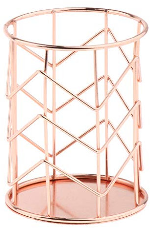 Wdfnexalai Round Metal Wire Mesh Pen Pot Pencil Brush Holder Desk Organizer Rose Gold