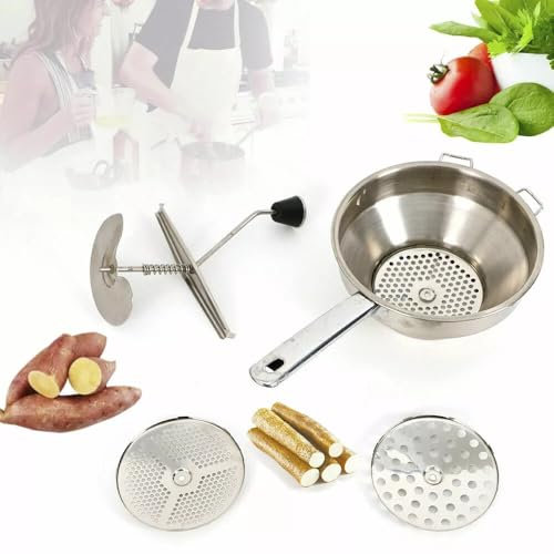 Profi Passiergerät - Passiermühle aus Edelstahl mit ø 20 cm Passiersieb, inkl. 3 Siebeinlagen, zum Passieren von Obst und Gemüse für passierte Tomaten, Kartoffelpüree und mehr