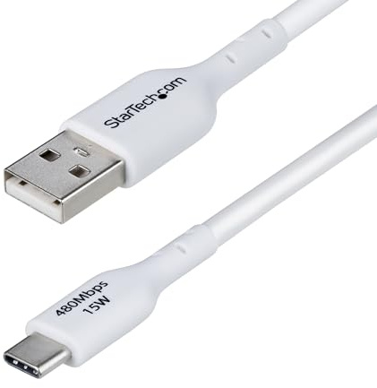 StarTech 3m/10ft USB-A to USB-C Charging Cable, White (USB2AC3MNCWHE) | USB 2.0 480Mbps, Charge and Sync, 9.8ft, Nickel-Plated Connectors, Aluminium Braided Shield, 15W 3A Fast Charge, Type C Cord