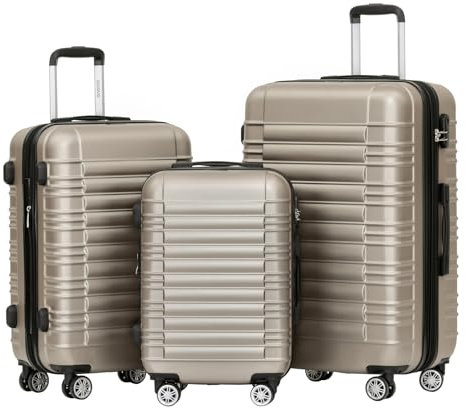 BEIBYE Reisekoffer 2088 Hartschalekoffer Gepäck Koffer Trolley Set, Kofferset in 14 Farben (Champagner)