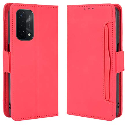 Jiajihua Coque Compatible avec Oppo A93 5G / A74 5G / A54 CPH2195 OPG02 (Not 4G) [Double Fente pour Carte][Stand][Étui pour téléphone Portable][Fermeture magnétique] Portefeuille Red