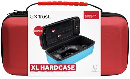GXTrust 1252RB Pochette XL pour Nintendo Switch 2, Étui Switch de Protection avec Conception Antichoc, Poignée, Housse avec Pochette pour Accessoires, 4 Joy-Cons et 12 Jeux. Rouge / Bleu