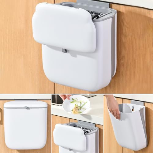 MIUUIPI 10L Abfalleimer Wandhalterung Hängend Mülleimer, Faltbarer Mülleimer Küche, Küchenabfalleimer für Küche, Camping Mülleimer mit Deckel, für Küche, Camping, Badezimmer, Büro (A)