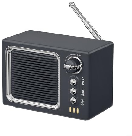 DAZZLEEX Tragbarer Lautsprecher mit blauen Zähnen, Retro-TV-Form, Geräuschmaschine, kabellos, für Schlafzimmer, Reisen, Outdoor-Aktivitäten (grau)