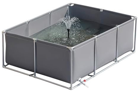 Oberirdischer Teich Garten Aquarium, Zuchtbecken Teich Segeltuch Rahmen Fischteich, Aquarium-Pool Mit Ablassventil, Für Die Wasserspeicherung,Hydroponische Pflanzen,Grey 1×1×0.6m(3.3×3.3×1.9ft)