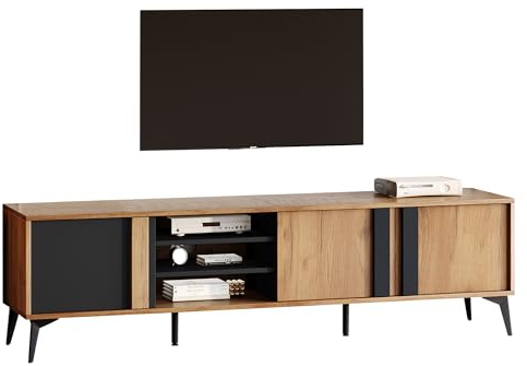 180 cm Long TV Unit with 3 Cabinets and 3 Open Shelves for TVs up to 80 inches, Living Room Dining Room Bedroom Entertainment Center Console Table
