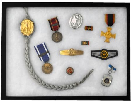 Vitrine für ORDEN und EHRENZEICHEN groß Lederrahmen Echtglas Militärorden