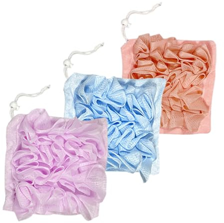 IDNVFY 3 Morceaux De Fleur De Bain, Barboteur De Savon, Sac De Bain Et Filet De Bain, Éponge Exfoliante, Articles De Toilette De Voyage.