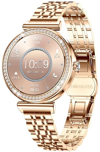 findtime Smartwatch Damen mit telefonfunktion Herzfrequenz Schlafmonitor Schrittzähler IP68 Wasserdicht Elegant Fitness Tracker Luxuriös Aktivitätstracker Klein Gold