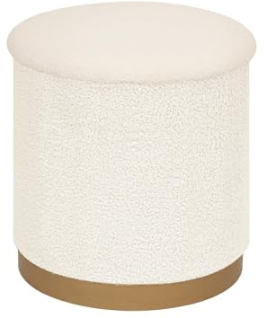 Bonlife Boucle Vanity Stool with Storage,Round Ottoman for Living Room,Folding Foot Stool with Lid,Bedroom,Entryway,White,37.5x37.5x42.5cm