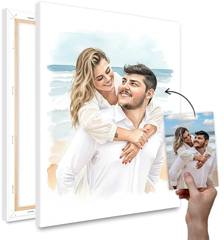 HEI Print Personalisiertes Portrait im Aquarellstil aus deinem Foto – Individuelles Geschenk als Poster oder Leinwand | Perfekt für Jahrestag, Hochzeit oder Valentinstag