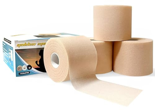 Golden Sport 4 Rollen Athletic Tape Foam Underwrap Bandage 7cm x 27m, Beige | Elastischer Schaumstoff-Pre-Wrap für Handgelenke, Knie, Knöchel, atmungsaktiv, vermeidet Hautverletzungen & Kleberückstände