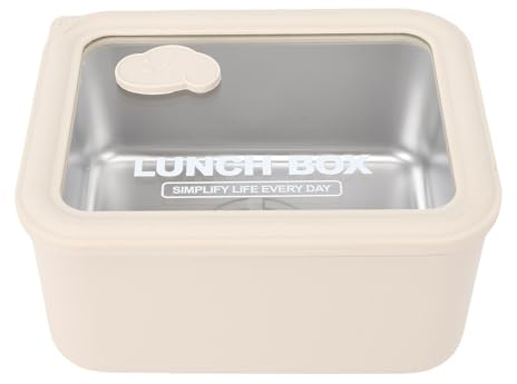Zerodis Box da Pranzo in Acciaio Inossidabile, Contenitore Riutilizzabile per la Conservazione degli Alimenti con Pidocchiera Visibile Al Microonde Al Sicuro Portatile per Viaggi in (Beige piccolo