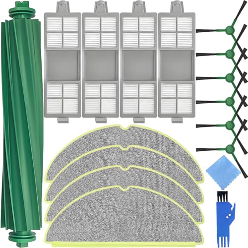 EATBALE Kit de accesorios para Roomba 205 DustCompactor Vac Robot aspiradoras, 1 cepillo principal, 6 cepillos laterales, 4 paños de fregona, 4 filtros Hepa, microfibra, lavable, reutilizable, piezas