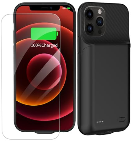 FLSTOR Custodia con batteria per iPhone 12/12 Pro da 6,1 pollici, 13800 mAh, ad alta capacità, con pellicola protettiva, colore nero