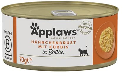 Applaws 100% natürliches Premium-Nassfutter für Katzen, Hühnerbrust mit Kürbis in Brühe - Packung mit 24 x 70g Dosen