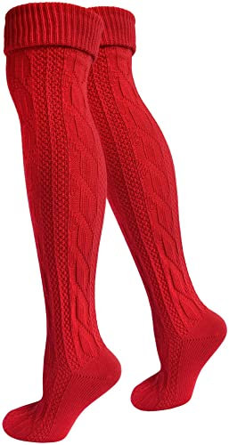 normani 2 x Traditionelle Bayrische Trachtensocken Lange Trachten Socken Strümpfe 80cm Farbe Rot Größe 43/46