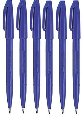Pentel S520 Original Sign Pen Fibre Tip Marker Fineliner Pens - 2mm Nib - 1mm Line - Blue (6)