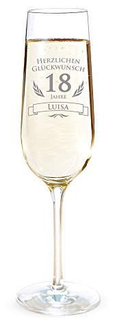 AMAVEL Sektglas mit Gravur zum 18. Geburtstag – Personalisiert mit [Namen] – Sektflöte als Geburtstagsgeschenk – Geschenkidee für Frauen – Glas für Sekt, Champagner und Prosecco – Sektkelch