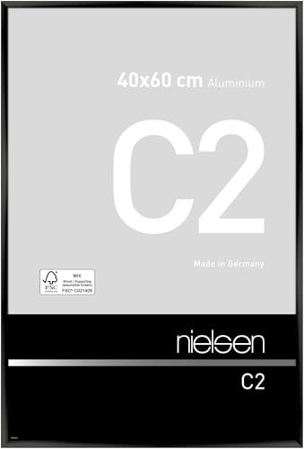 nielsen Bilderrahmen, 40 x 60 cm, Aluminium, Schwarz glanz, Posterrahmen zum Aufhängen im Hoch- & Querformat, Echtglas, C2