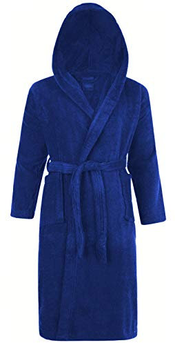 Adore Home 100% Cotton Terry Towelling Hooded Shawl Collar Bathrobe Small, Royal Blue