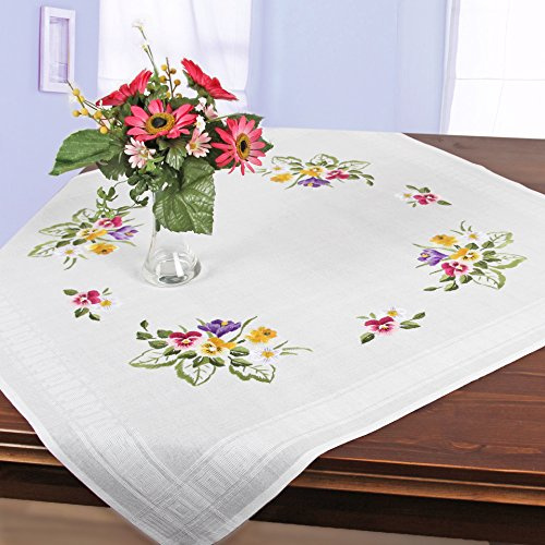 Stickpackung STIEFMÜTTERCHEN Paradies/Blumen Stickset mit Stickvorlage für Erwachsene/Komplettes Vorgezeichnetes Tischdecken Set zum Sticken