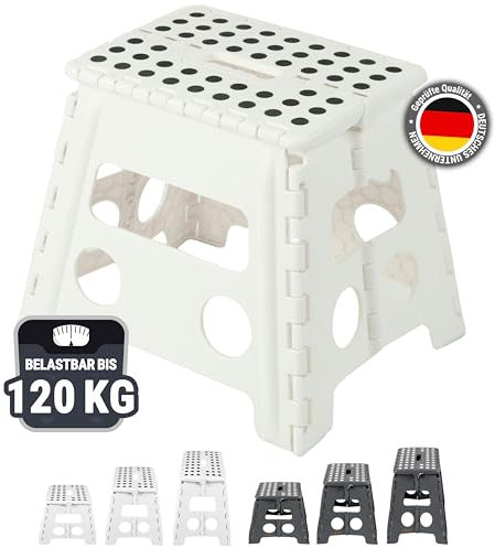 ZOLLNER Tritthocker faltbar - Klapphocker für Kinder und Erwachsene bis 120kg - Anti-Rutsch-Beschichtung - mit praktischem Tragegriff - extrem leicht - 30 cm hoch - Kunststoff - weiß