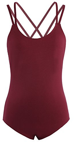 iEFiEL Damen Ballettanzug Body Top Unterhemd Ballett Trikot Bodysuit Achselhemd mit Spaghettiträgern Weinrot S