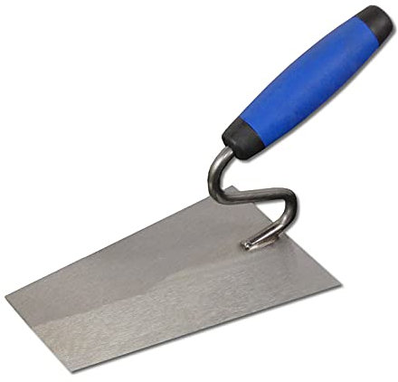 DEWEPRO® Italienische Tiroler Maurerkelle mit S-Hals und 180x120x80mm Stahlblatt - Putzkelle mit Schwanenhals und 2-Komponenten-Griff