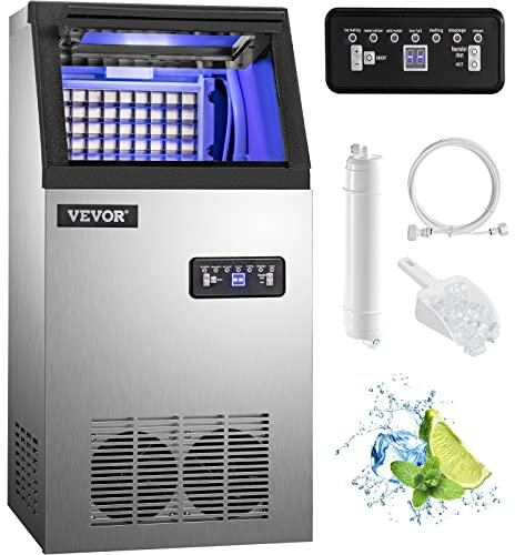 SucceBuy Máquina para Hacer Hielo de Acero Inoxidable de Calidad Alimentaria, Trituradora de Máquina de Hielo Comercial, 280W, 68kg/24 horas, Panel de Control LCD Inteligente