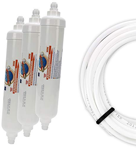 GAC 3 x Aquafilter AICRO Kühlschrankfilter Wasserfilter Aktivkohle 6 mm Schlauch zum Stecken, DD-7098, WSF-100 + GRATIS Kühlschrankschlauch