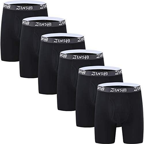JINSHI Boxer Long Hommes Bambou Caleçons Doux Slip Respirant Hipster sous-vêtement Pantalon Brief Lot de 6 Noir XXL