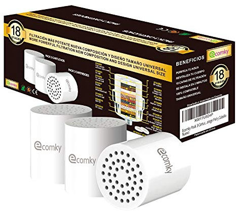 Ecomky Pack 3 Cartuchos Recambio Filtro Ducha Universal 18 Etapas Reemplazable Compatible Filtros 10,12,15,17,18,20 Etapas Purificador Agua F-183 Vitamina C Protege Piel y Cabello Alivia Picores