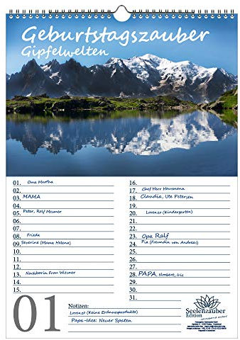 Geburtstagsplaner Geburtstagskalender Gipfelzauber DIN A3 Kalender Berge und Gipfel - Seelenzauber