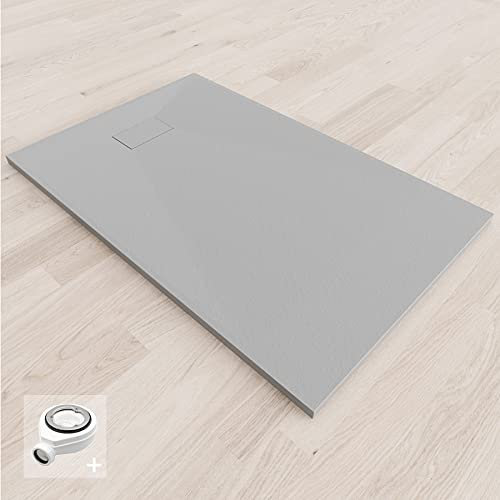 BAYA Receveur de douche extra-plat aspect pierre ardoise Gris 90 x 120 cm + bonde